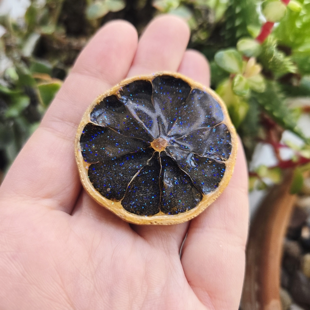 Handmade Glitter Citrus Sparkly Orange Clementine Tangerine Lapel Brooch Pin